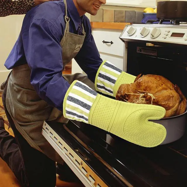 Alt view image 4 of 7 - Heat Resistant 550 Degree Oven mitt, Silicone Oven Hot Mitts - 1 Pair, Extra Long Professional Baking Oven Gloves - Food Safe,Pot Holders Cooking,Grilling,Kitchen (Vanilla)