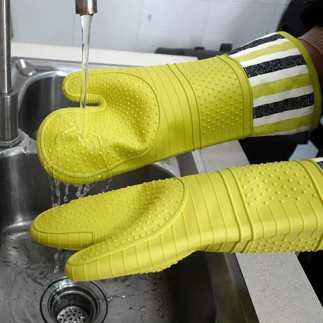 Alt view image 6 of 7 - Heat Resistant 550 Degree Oven mitt, Silicone Oven Hot Mitts - 1 Pair, Extra Long Professional Baking Oven Gloves - Food Safe,Pot Holders Cooking,Grilling,Kitchen (Vanilla)
