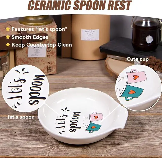 Alt view image 3 of 7 - Lets Spoon Ceramic Spoon Rest for Coffee Bar & Kitchen | 3.5 x 3.9 Inch Small Spoon Holder for Stovetop, Cute Coffee Accessory & Housewarming Gift