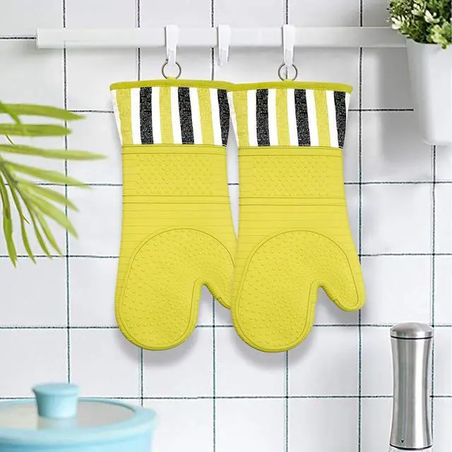 Alt view image 7 of 7 - Heat Resistant 550 Degree Oven mitt, Silicone Oven Hot Mitts - 1 Pair, Extra Long Professional Baking Oven Gloves - Food Safe,Pot Holders Cooking,Grilling,Kitchen (Vanilla)