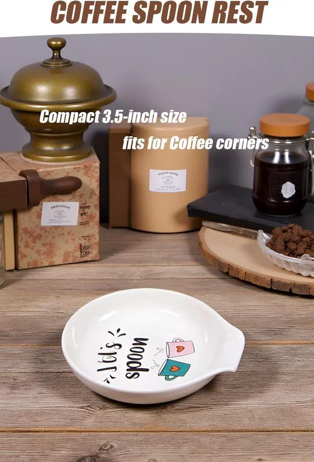 Alt view image 7 of 7 - Lets Spoon Ceramic Spoon Rest for Coffee Bar & Kitchen | 3.5 x 3.9 Inch Small Spoon Holder for Stovetop, Cute Coffee Accessory & Housewarming Gift