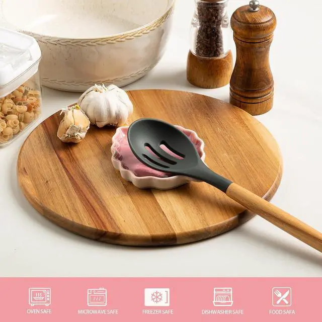 Alt view image 2 of 7 - Mecaikru Ceramic Leaf Spoon Rest for Stove Top and Kitchen Counter | Raised wavy edges catch sauce, oil and food drips to help keep your stove top and kitchen counter clean while cooking.