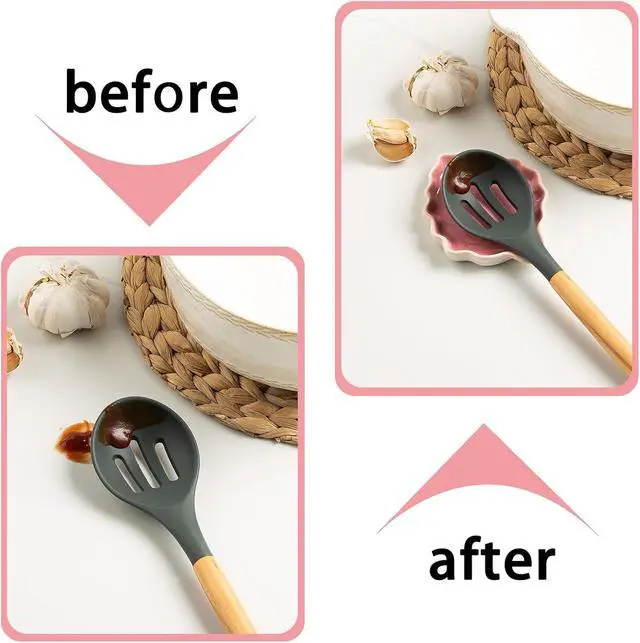 Alt view image 3 of 7 - Mecaikru Ceramic Leaf Spoon Rest for Stove Top and Kitchen Counter | Raised wavy edges catch sauce, oil and food drips to help keep your stove top and kitchen counter clean while cooking.