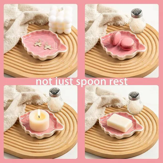 Alt view image 4 of 7 - Mecaikru Ceramic Leaf Spoon Rest for Stove Top and Kitchen Counter | Raised wavy edges catch sauce, oil and food drips to help keep your stove top and kitchen counter clean while cooking.