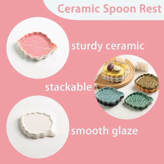Alt view image 5 of 7 - Mecaikru Ceramic Leaf Spoon Rest for Stove Top and Kitchen Counter | Raised wavy edges catch sauce, oil and food drips to help keep your stove top and kitchen counter clean while cooking.