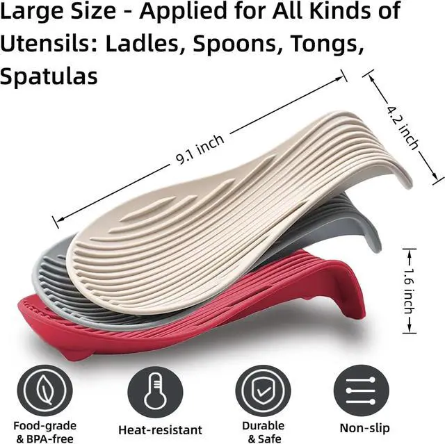 Alt view image 3 of 7 - "Deck Chair" Spoon Rest, Silicone Utensil Holder for Stove, Black | Food-grade Silicone, Large Enough for Spatulas Ladles Tongs etc., Heat-resistant, Non-slip, Unbreakable, Dishwasher Safe