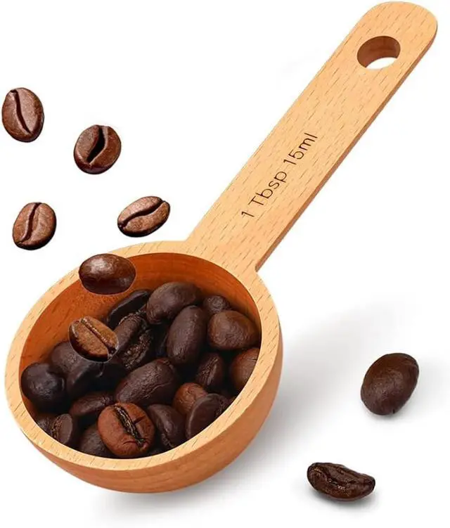 Main image of Beech Wooden Coffee Scoop - 15ml Tablespoon Measuring Spoon for Coffee Grounds, Whole Beans, or Tea - Home Kitchen Accessories (1 Pack)
