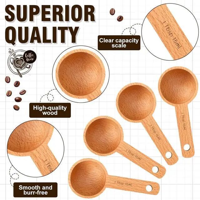 Alt view image 2 of 6 - Beech Wooden Coffee Scoop - 15ml Tablespoon Measuring Spoon for Coffee Grounds, Whole Beans, or Tea - Home Kitchen Accessories (1 Pack)