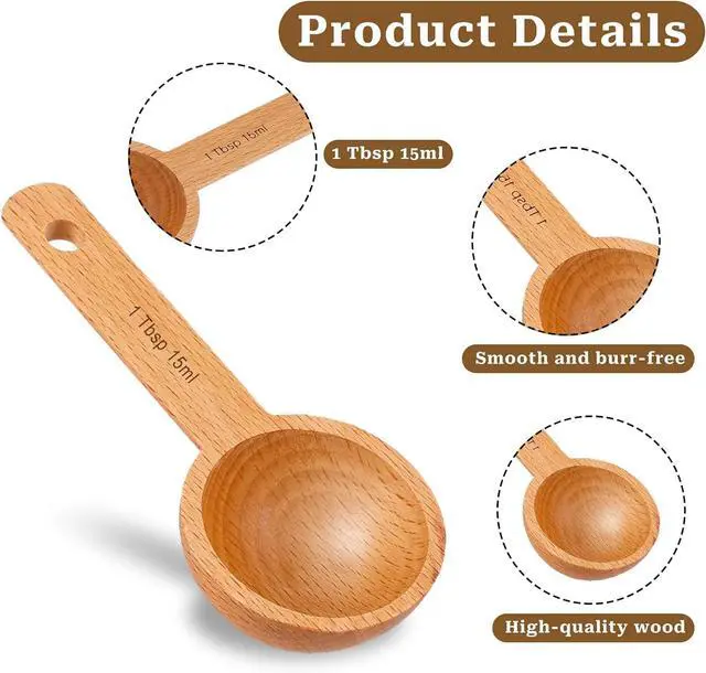 Alt view image 3 of 6 - Beech Wooden Coffee Scoop - 15ml Tablespoon Measuring Spoon for Coffee Grounds, Whole Beans, or Tea - Home Kitchen Accessories (1 Pack)