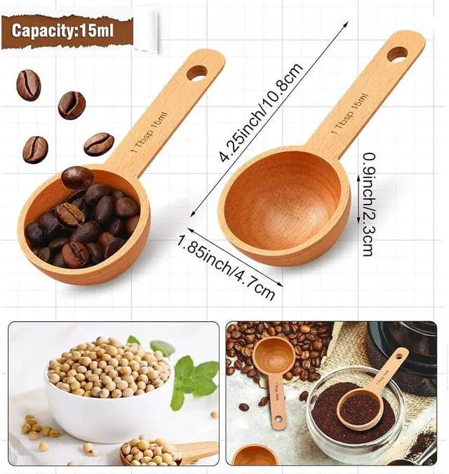 Alt view image 4 of 6 - Beech Wooden Coffee Scoop - 15ml Tablespoon Measuring Spoon for Coffee Grounds, Whole Beans, or Tea - Home Kitchen Accessories (1 Pack)