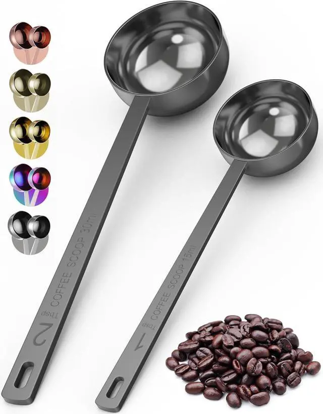 Main image of Orblue Premium Coffee Scoop Set - 1 Tbsp (15ml) & 2 Tbsp (30ml) Measuring Tablespoon - Stainless Steel Coffee Measuring Spoon and Scooper with Long Handles - Pack of 2 Black