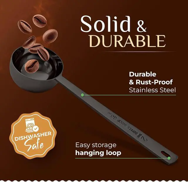 Alt view image 2 of 7 - Orblue Premium Coffee Scoop Set - 1 Tbsp (15ml) & 2 Tbsp (30ml) Measuring Tablespoon - Stainless Steel Coffee Measuring Spoon and Scooper with Long Handles - Pack of 2 Black