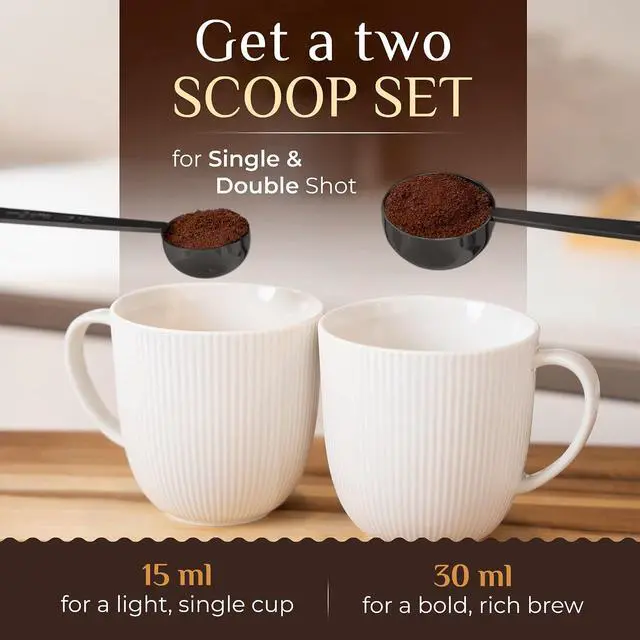 Alt view image 3 of 7 - Orblue Premium Coffee Scoop Set - 1 Tbsp (15ml) & 2 Tbsp (30ml) Measuring Tablespoon - Stainless Steel Coffee Measuring Spoon and Scooper with Long Handles - Pack of 2 Black