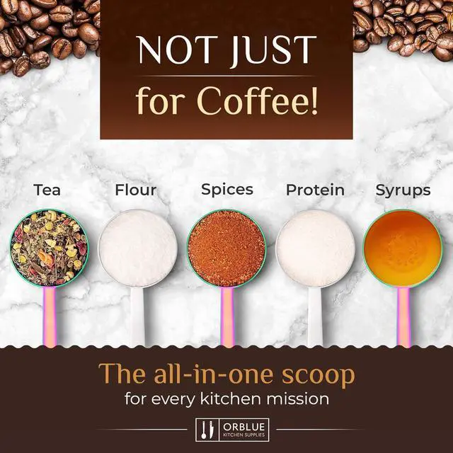 Alt view image 5 of 7 - Orblue Premium Coffee Scoop Set - 1 Tbsp (15ml) & 2 Tbsp (30ml) Measuring Tablespoon - Stainless Steel Coffee Measuring Spoon and Scooper with Long Handles - Pack of 2 Black
