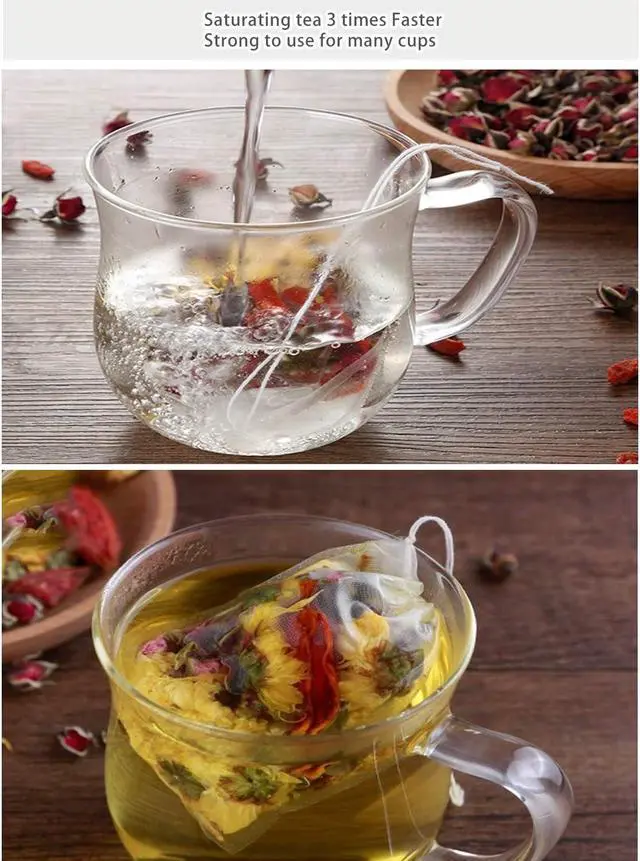 Alt view image 3 of 5 - 50 Pcs Tea Filter Bags Disposable Tea Bags for Loose Tea Herb Spice Empty Mesh Small Drawstring Seal Infuser Strainer Diy Bath Tea Bags Sachets (2.36x3.1inch)