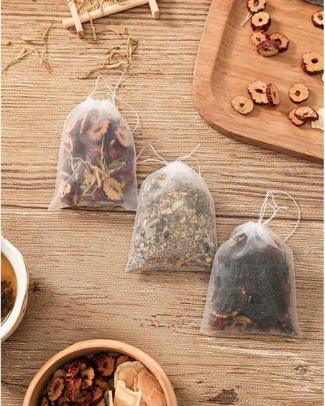 Alt view image 5 of 5 - 50 Pcs Tea Filter Bags Disposable Tea Bags for Loose Tea Herb Spice Empty Mesh Small Drawstring Seal Infuser Strainer Diy Bath Tea Bags Sachets (2.36x3.1inch)