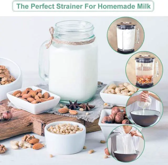 Alt view image 2 of 7 - Nut Milk Bag Reusable 2 Pack Food Strainer Nut Bag(12×12 in) | for Straining Almond/Soy Milk Greek Yogurt Cold Brew Coffee Tea Beer Celery Juice Fine Nylon Mesh