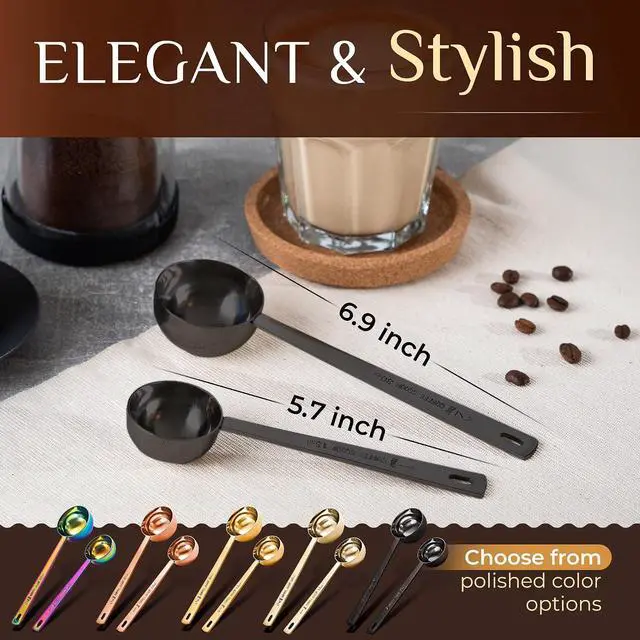 Alt view image 6 of 7 - Orblue Premium Coffee Scoop Set - 1 Tbsp (15ml) & 2 Tbsp (30ml) Measuring Tablespoon - Stainless Steel Coffee Measuring Spoon and Scooper with Long Handles - Pack of 2 Black