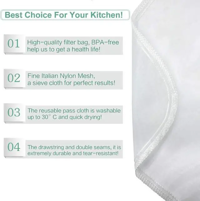 Alt view image 6 of 7 - Nut Milk Bag Reusable 2 Pack Food Strainer Nut Bag(12×12 in) | for Straining Almond/Soy Milk Greek Yogurt Cold Brew Coffee Tea Beer Celery Juice Fine Nylon Mesh