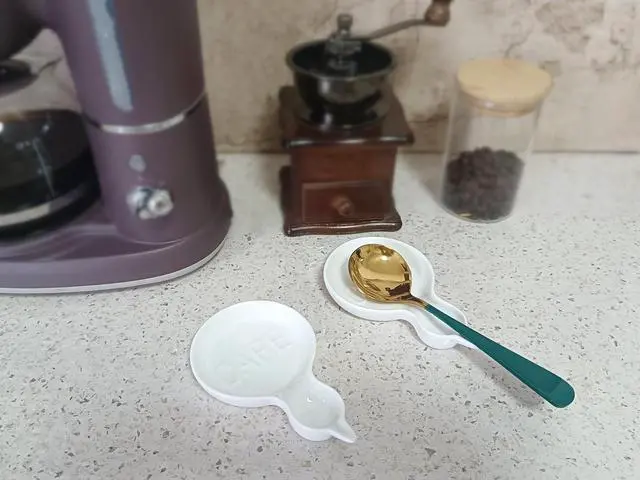 Alt view image 2 of 7 - Coffee Spoon Rest for Coffee Bar Accessories, Small Spoon Rest for Coffee Station, Ceramic Tea Spoon Teaspoon Rest Teaspoon Holder (White, CAFE Pattern)