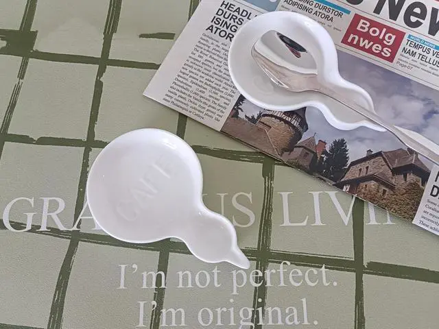 Alt view image 4 of 7 - Coffee Spoon Rest for Coffee Bar Accessories, Small Spoon Rest for Coffee Station, Ceramic Tea Spoon Teaspoon Rest Teaspoon Holder (White, CAFE Pattern)