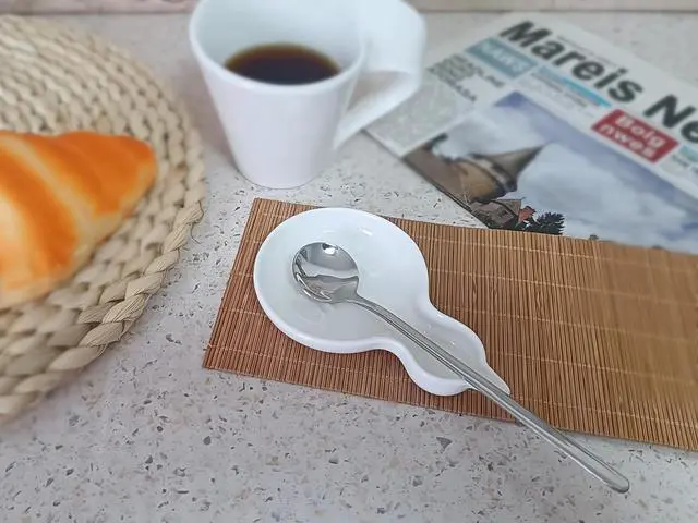Alt view image 3 of 7 - Coffee Spoon Rest for Coffee Bar Accessories, Small Spoon Rest for Coffee Station, Ceramic Tea Spoon Teaspoon Rest Teaspoon Holder (White, CAFE Pattern)