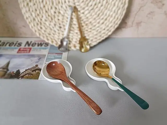 Alt view image 6 of 7 - Coffee Spoon Rest for Coffee Bar Accessories, Small Spoon Rest for Coffee Station, Ceramic Tea Spoon Teaspoon Rest Teaspoon Holder (White, CAFE Pattern)