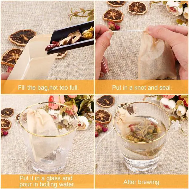 Alt view image 4 of 7 - 100PCS Tea Filter Bags, Disposable Tea Bags for Loose Leaf Tea, Drawstring Empty Tea Infuser, BetyBedy Tea Steeper, Natural Unbleached Wood Pulp Paper Material, 1-Cup Capacity3.15 x 3.94 inch