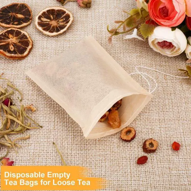 Alt view image 5 of 7 - 100PCS Tea Filter Bags, Disposable Tea Bags for Loose Leaf Tea, Drawstring Empty Tea Infuser, BetyBedy Tea Steeper, Natural Unbleached Wood Pulp Paper Material, 1-Cup Capacity3.15 x 3.94 inch
