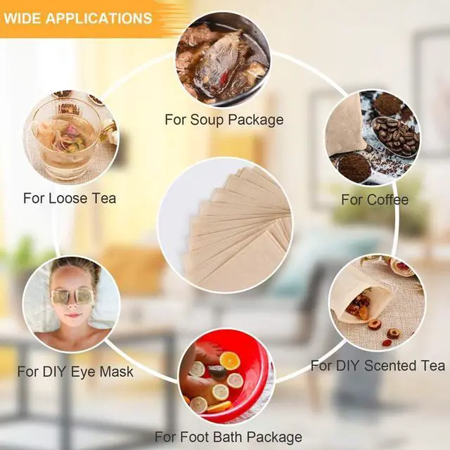 Alt view image 7 of 7 - 100PCS Tea Filter Bags, Disposable Tea Bags for Loose Leaf Tea, Drawstring Empty Tea Infuser, BetyBedy Tea Steeper, Natural Unbleached Wood Pulp Paper Material, 1-Cup Capacity3.15 x 3.94 inch