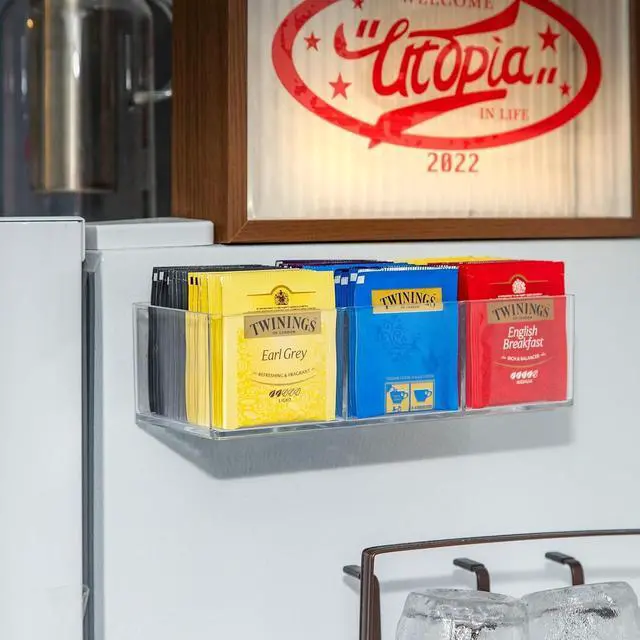 Alt view image 2 of 7 - Tea Bag Organizer, Clear Tea Bag Holder with 3 Slots, Tea Organizer | Tea Holder, Tea Organizers and Storage, Holds up to 60 Tea Bags, Tea Bag Storage for Drawer, Kitchen, Cabinet Countertop