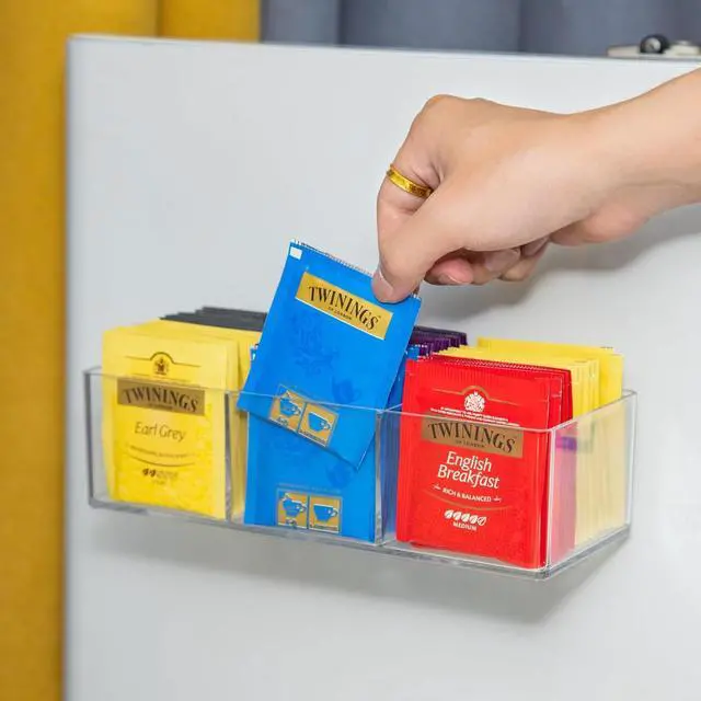 Alt view image 4 of 7 - Tea Bag Organizer, Clear Tea Bag Holder with 3 Slots, Tea Organizer | Tea Holder, Tea Organizers and Storage, Holds up to 60 Tea Bags, Tea Bag Storage for Drawer, Kitchen, Cabinet Countertop