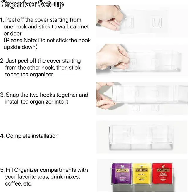 Alt view image 6 of 7 - Tea Bag Organizer, Clear Tea Bag Holder with 3 Slots, Tea Organizer | Tea Holder, Tea Organizers and Storage, Holds up to 60 Tea Bags, Tea Bag Storage for Drawer, Kitchen, Cabinet Countertop