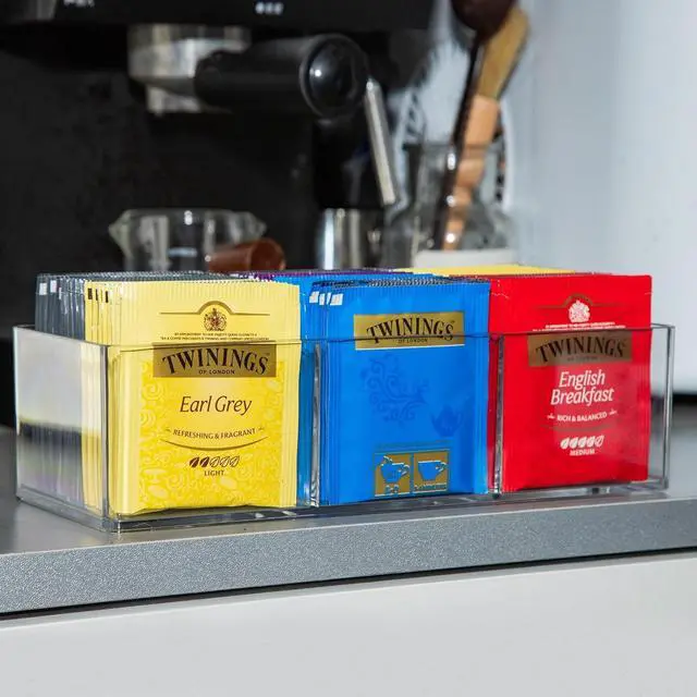 Alt view image 7 of 7 - Tea Bag Organizer, Clear Tea Bag Holder with 3 Slots, Tea Organizer | Tea Holder, Tea Organizers and Storage, Holds up to 60 Tea Bags, Tea Bag Storage for Drawer, Kitchen, Cabinet Countertop
