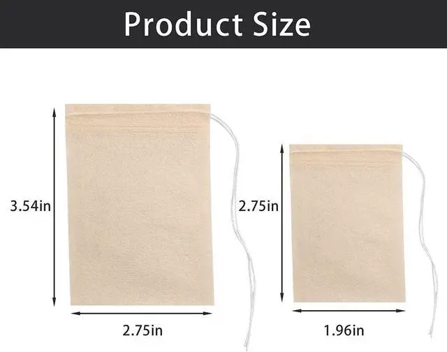 Alt view image 3 of 7 - 200 Pcs Loose Leaf Tea Bags, Disposable Tea Filter Bags with Drawstring | Unbleached Tea Bags for Loose Tea and Coffee (3.54x2.75 inch/1.96x2.75 inch)