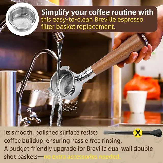 Alt view image 3 of 7 - 54mm Dual Wall Filter Basket, 2-Cup for Breville BES860XL | Pressurized Double-Shot Basket, Compatible With Breville BES840, BES860, BES870, BES878, BES880 Series