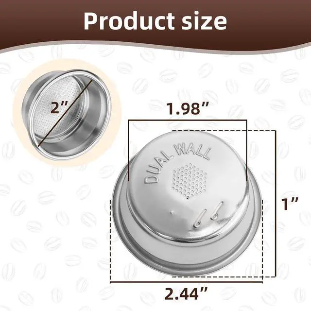 Alt view image 2 of 7 - 54mm Dual Wall Filter Basket, 2-Cup for Breville BES860XL | Pressurized Double-Shot Basket, Compatible With Breville BES840, BES860, BES870, BES878, BES880 Series