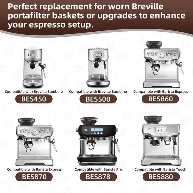 Alt view image 5 of 7 - 54mm Dual Wall Filter Basket, 2-Cup for Breville BES860XL | Pressurized Double-Shot Basket, Compatible With Breville BES840, BES860, BES870, BES878, BES880 Series