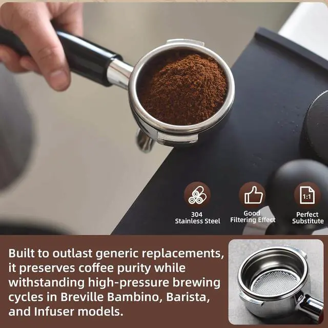 Alt view image 7 of 7 - 54mm Dual Wall Filter Basket, 2-Cup for Breville BES860XL | Pressurized Double-Shot Basket, Compatible With Breville BES840, BES860, BES870, BES878, BES880 Series