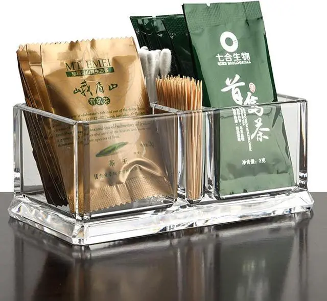 Alt view image 2 of 7 - Clear Acrylic Two Lattices Tea Bags Holder Coffee Sugar Bag Case Guest Room Storage Boxes YTBH-001