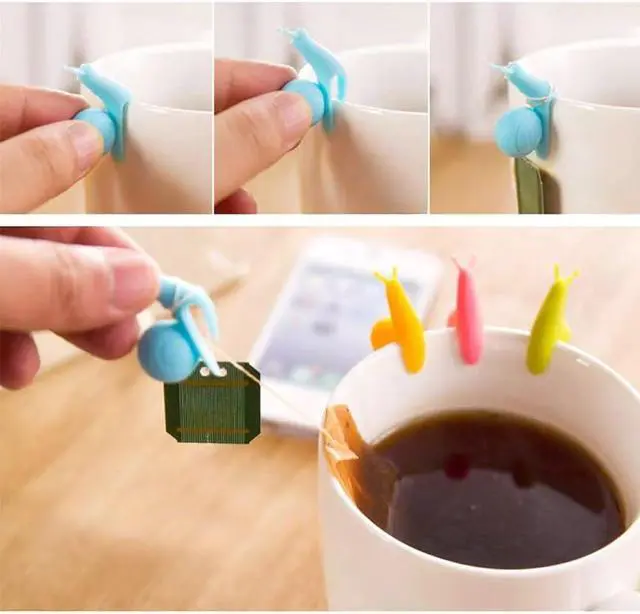 Alt view image 2 of 7 - 10-Pack Silicone Snail Tea Bag Clips - Cute Colorful Cup Edge Holders for Tea Bags