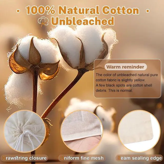 Alt view image 3 of 7 - 20 Pcs Muslin Bags with Drawstring, Reusable Tea Bags, Spice Bags for Cooking Soup/Herb/Loose Leaf Tea, Natural Cotton Small Cheese Cloth Bag for Straining, Sachet Bags Empty, 4 X 3 Inches