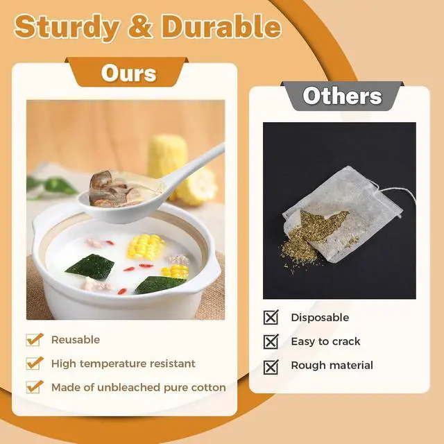 Alt view image 5 of 7 - 20 Pcs Muslin Bags with Drawstring, Reusable Tea Bags, Spice Bags for Cooking Soup/Herb/Loose Leaf Tea, Natural Cotton Small Cheese Cloth Bag for Straining, Sachet Bags Empty, 4 X 3 Inches