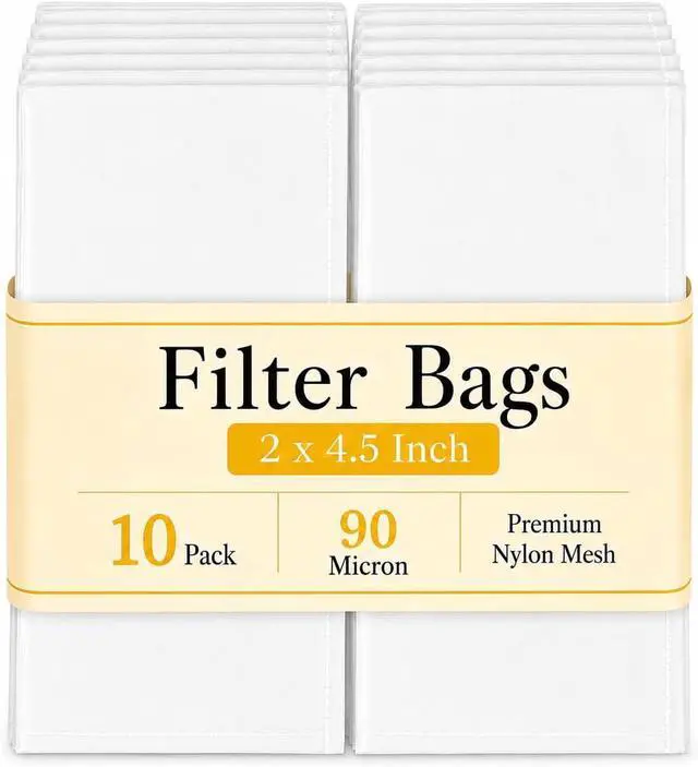 Main image of CARGEN 2 x 4.5 Inch Nylon Mesh Tea Filter Bags 10 Count 90 Micron | Fine nylon mesh tea filter bags with precise micron filtration, durable stitching and consistent flow for brewing