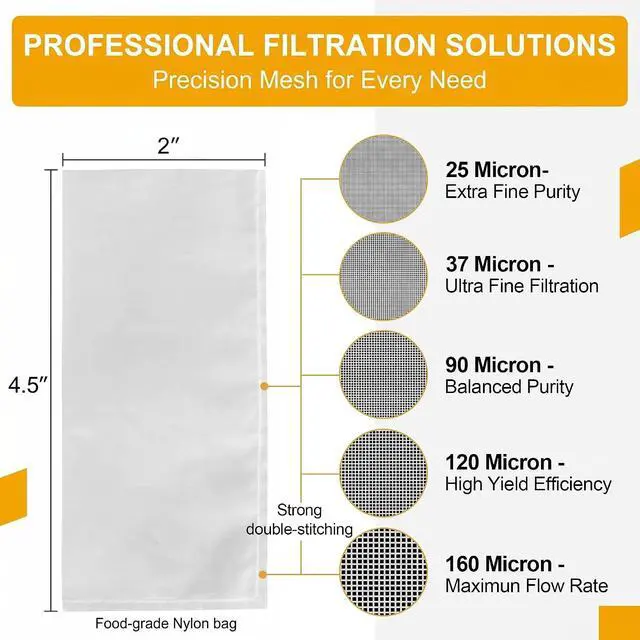 Alt view image 3 of 6 - CARGEN 2 x 4.5 Inch Nylon Mesh Tea Filter Bags 10 Count 90 Micron | Fine nylon mesh tea filter bags with precise micron filtration, durable stitching and consistent flow for brewing