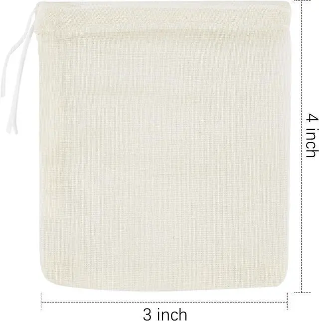 Alt view image 2 of 7 - TUZAZO 24 Pcs Muslin Bags with Drawstring 3 x 4 inch, Reusable Tea Bags for Loose Leaf Tea, Natural Cotton Unbleached Cheesecloth Small Spice Bag for Cooking Soup Herb Sachet Bag Empty