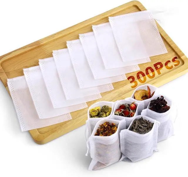Main image of 300Pcs Disposable Tea Bags for Loose Leaf Tea, Empty Tea Filter Bags for Cooking, Infuser Sachets for Spice, Coffee, Herb and More (3.54x2.75 Inch)