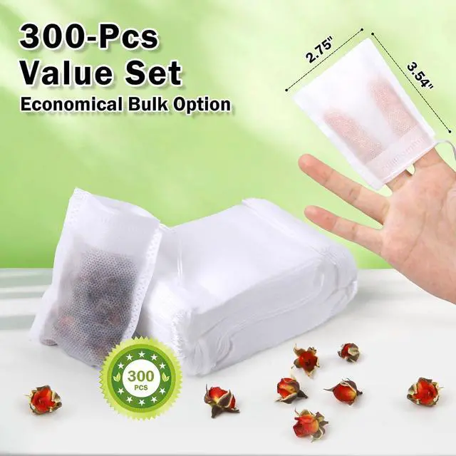 Alt view image 2 of 7 - 300Pcs Disposable Tea Bags for Loose Leaf Tea, Empty Tea Filter Bags for Cooking, Infuser Sachets for Spice, Coffee, Herb and More (3.54x2.75 Inch)