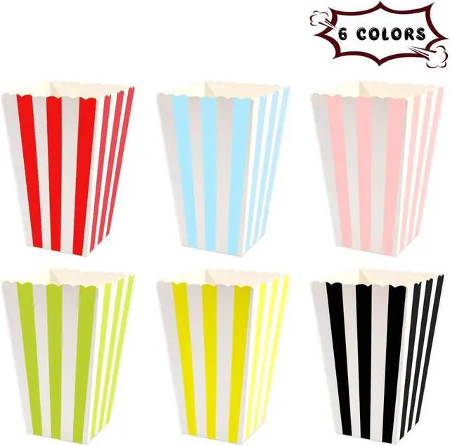 Alt view image 3 of 7 - Colorful Striped Popcorn Boxes 24 Pack, Movie Night & Game Day Snack Containers, Soccer Watch Party Popcorn Buckets, Disposable Cardboard Cups for Birthday, Classroom, Carnival, Wedding Party Supplies