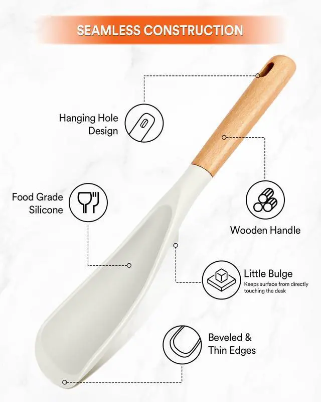 Alt view image 4 of 7 - Badiano Silicone Cooking Spoon for Nonstick Cookware, Multi-function,11.4in | Great for Cooking and Serving, Sturdy BPA-Free Matte Silicone, Wood Handle Spoon for Mixing, Scoop, and Scrape,White